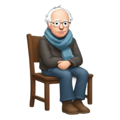 Bernie sanders sitting on chair having cold wearing a scarf sticker