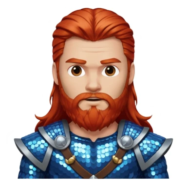 Thor, God of Thunder with long red hair and beard, blue sequin outfit sticker