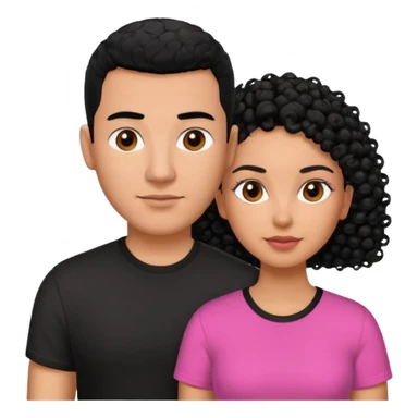 A picture if a couple, the man is a Mexican man with  black hair, a buzz cut and black shirt on.the woman is mixed with black and white, with curly hair and a pink shirt on sticker