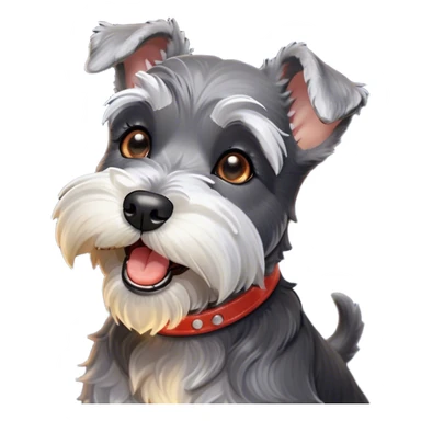 Cinematic Cute Yawning Miniature Schnauzer Portrait Emoji, Head cocked with a wide, adorable yawn and droopy, charming eyes, featuring a neatly trimmed, lovable salt-and-pepper fur, simplified yet irresistibly cute, highly detailed, glowing with a warm, relaxed radiance, high shine, exuding a sleepy yet spirited charm, styled with a soft, cozy glowing outline, capturing the essence of a Miniature Schnauzer mid-yawn, radiating pure, drowsy cuteness! sticker