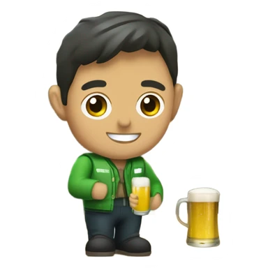 una persona con un chaleco verde y el logo de LA ONCE bebiendo una cerveza sticker