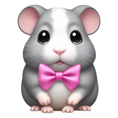 Gray and white Hamster with big sad eyes and pink bow on top of head sticker