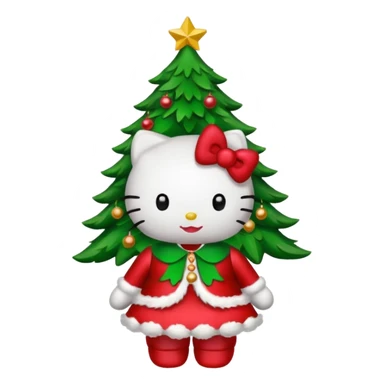 Hello kitty wearing a Christmas tree outfit sticker