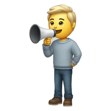 software developer with white skin and a shirt under a sweater making an announcement with a megaphone sticker