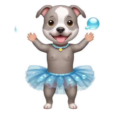 Grey Pibble in a tutu , surrounded by clear bubbles  sticker