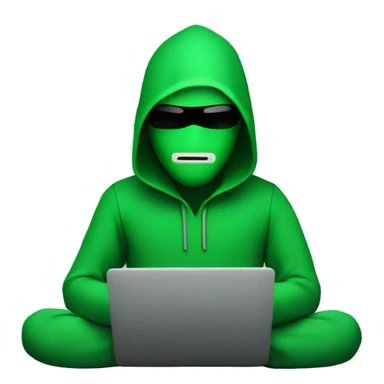 Generate a emoji of the programming hacker with a laptop that has he code in green colour and has no face and in back colour sticker