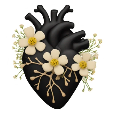 black anatomical heart with beige wildflowers sticker