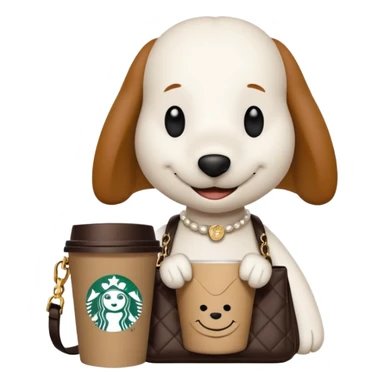 snoopy in a desk with starbucks and his chanel purse sticker
