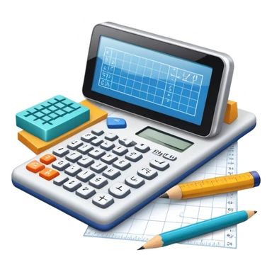 An icon featuring mathematical formulas, a calculator, and geometric shapes, symbolizing mathematics. The design includes a ruler, and a graph, representing the study of numbers, equations, and spatial relationships. Transparent background highlights the precision and logic of math. sticker