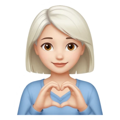 Beautiful girl. Platinum-colored hair just below the shoulders, straight, brown eyes, sweet smile. Hands in the shape of a heart. sticker