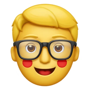 Créer un emoji nerd le perso doit être une tête basique d'emoji jaune avec une grosse paire de lunettes rectangulaires noires 3 boutons sur chaque joue et une dent qui dépasse  sticker