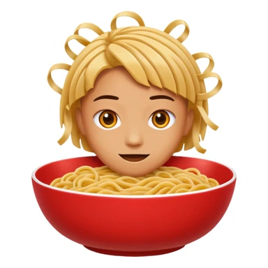 Chinese cuisine humanless avatar in bright emoji-style illustration. Noodles bowl, red and gold colors, simple shapes, flat design, bold and energetic. sticker