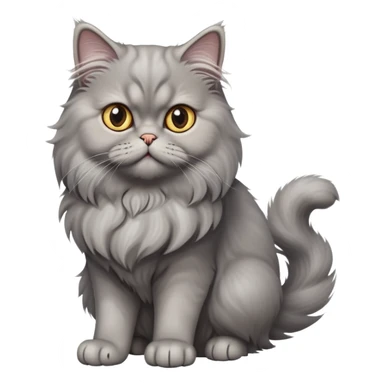 cinematic-[grey persian cat]-realistic-full-body-sitting-emoji,-tail-curled-playfully-around-its-paws,-head-tilted-dramatically,-fluffy-[grey cat]-fur,-simplified-yet-realistic-focused-features,-highly-detailed,-glowing-with-an-almost-sarcastic-glow sticker