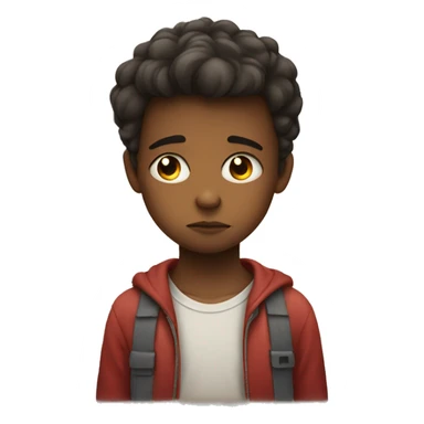 frowning boy with heart sticker