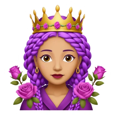 Crown Olive skin older queen with purple braids, brown eyes surrounded by roses sticker