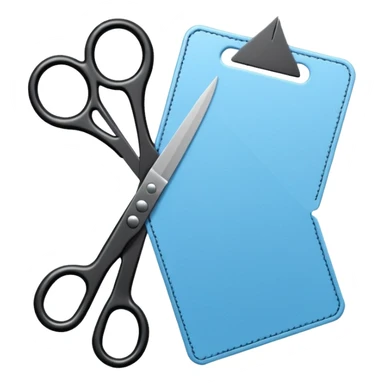 Floating black Scissors cutting a light blue military ID card in 2 parts .hyper realistic sticker