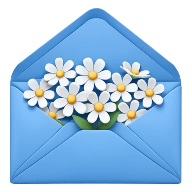 An opened blue envelope that has white 3d flowers coming out of it sticker