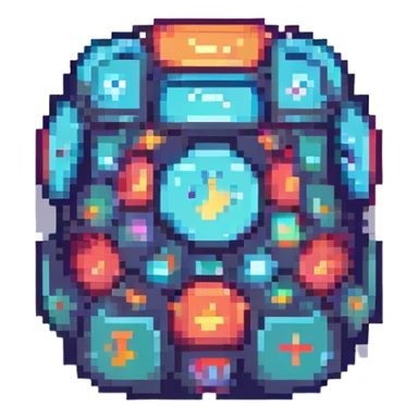 technology symbol, pixel art style, retro and blocky sticker