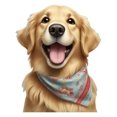 Happy golden retriever in bandana excited to see  sticker