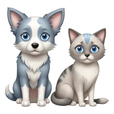 blue merle (black, white and grey) border collie with 2 cats.  One is a grey siamese cat and the other is a white, slimmer siamese cat with blue eyes sticker