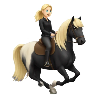 Blonde girl riding a black horse  sticker