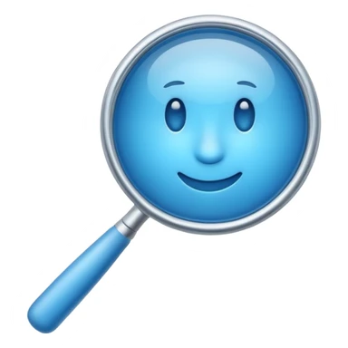 3D blue magnifying glass emoji, smooth rounded shape, glossy plastic, soft gradient, minimal emoji style, clean background sticker