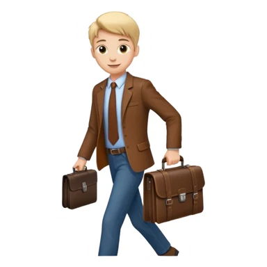A satisfied teenager walks with a briefcase sticker