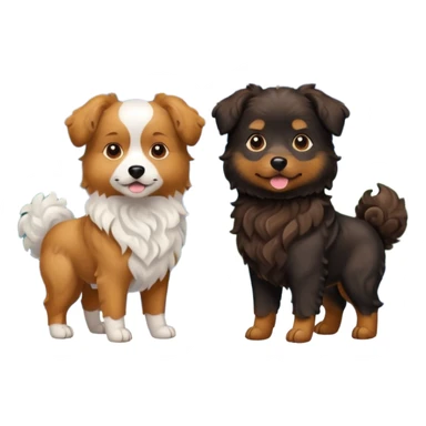 two dogs with wavy hair, one black and one brown with mountains sticker