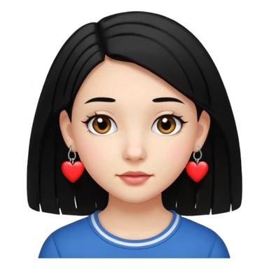 create an i phone emoji of a young 8th grade school girl, with fair skin, heart shape face, has medium length straight black hair and with hoops earrings. sticker