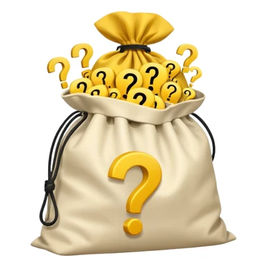 tied bag printed with q&a overstuffed with yellow question marks sticker