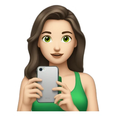 brunette white girl with green eyes making a selfie with phone sticker