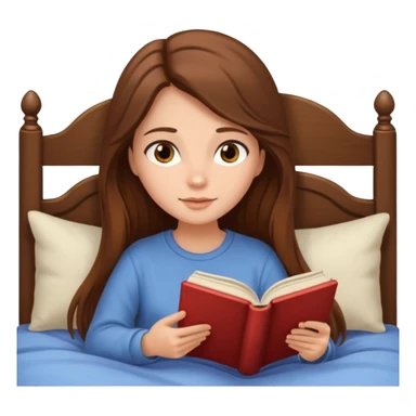 Cozy girl with long brown hair and brown eyes reading in bed sticker