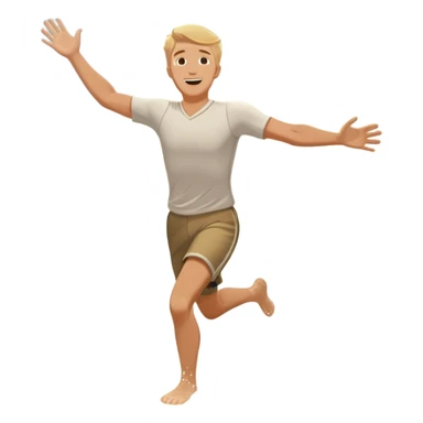 A white man running into the ocean with arms wide open, embracing the waves and the moment. The sun shines warmly, and the water sparkles, symbolizing the joy of creating fun and appreciating life’s simple moments. Their footprints in the sand fade as they fully immerse themselves in the present. sticker