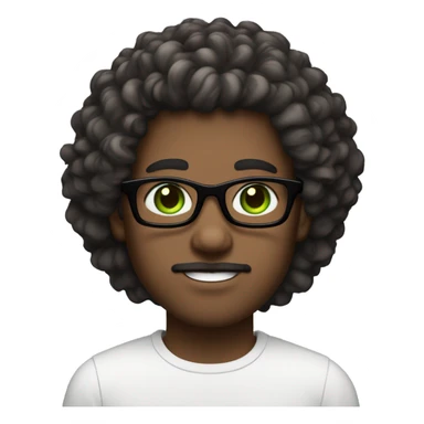 Guy with green eyes and black specs, white skin curly hair, small goate below the lips. Hair colour is dark brown, fade hairstyle - is designing sticker