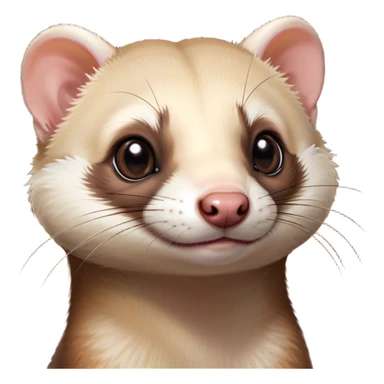 Cinematic Cute sable ferret Portrait Emoji, Head tilted playfully, with an elongated, flexible body and a characteristically curious expression, featuring a short, pointed snout, bright, sparkling eyes, and soft fur in warm brown and cream tones, Simplified yet irresistibly adorable features, highly detailed, glowing with a warm, friendly glow, high shine, affectionate and lively, stylized with a touch of whimsical mischief, soft glowing outline, capturing the essence of a fun-loving and mischievous sable ferret that feels like it could scamper straight into your heart! sticker