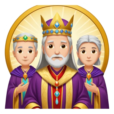 The Hierophant tarot card emoji, inspired by Rider Waite Smith deck, spiritual leader with two followers, concise, vibrant sticker