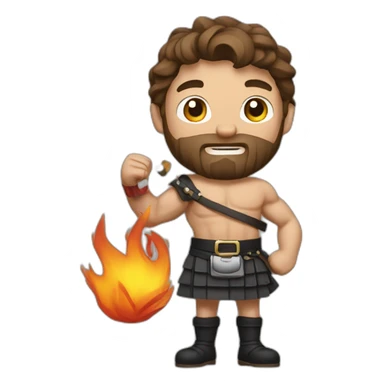 monty starting fire wearing a kilt flex bicep brown hair sticker