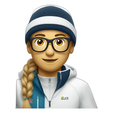 Un garçon blanc qui porte das lunettes de ski, il a les cheveux noirs et un survetement de lacoste sticker