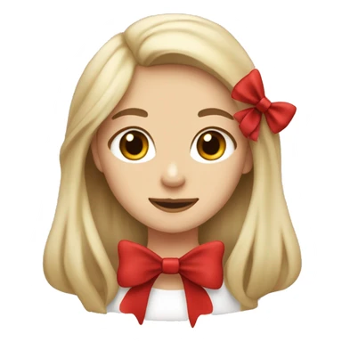 Ash blonde girl with long hair and brown eyes with a yorkshire dog which has a red bow on head sticker