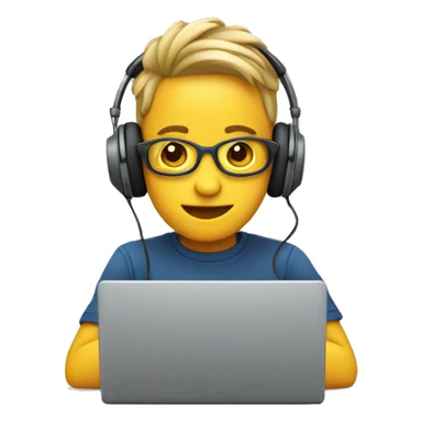 2d emoji working on laptop with headphones sticker