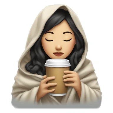 asian girl inside a blanket sipping coffee eyes closed sticker