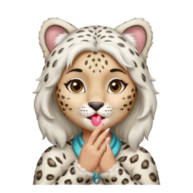 Anthropomorphic snow-leopard girl blowing kisses sticker