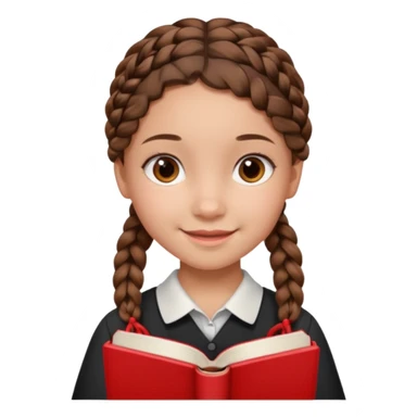 brown braid hair girl kid, student, black gile, red book sticker