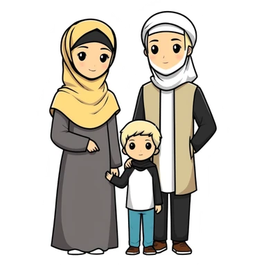 Hijabi women a man with white black hair and a son with blond hair sticker