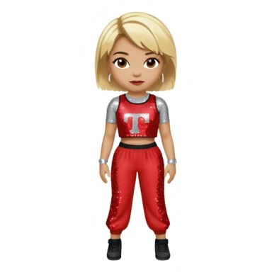 T Boz from TLC with short blonde hair, red sequin crop top and pants sticker