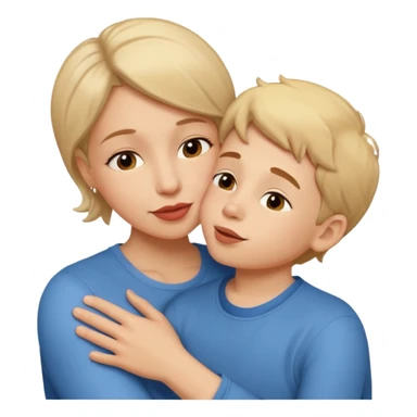 A mother and her young son hug and kiss on the lips. sticker