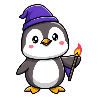 penguin wizard casting a glowing spell sticker