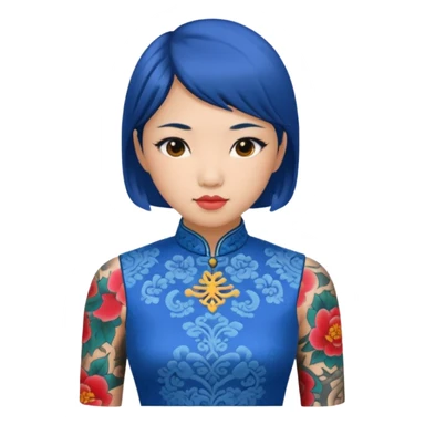 ancient woman with tatooed and blue cheongsam sticker