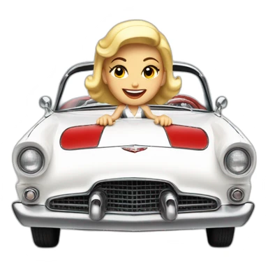 A woman driving a white 1957 Thunderbird sticker