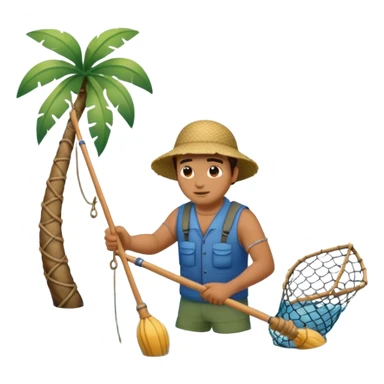 A Polynesian fisherman in the water fishing with a net at the water's edge sticker